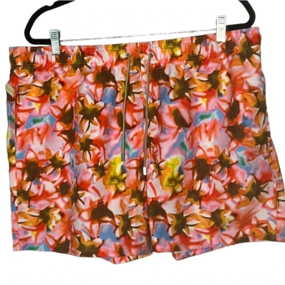 Bugatchi Tropical Print Swim Trunks Classic Lined Velcro Back Pocket Size XXL